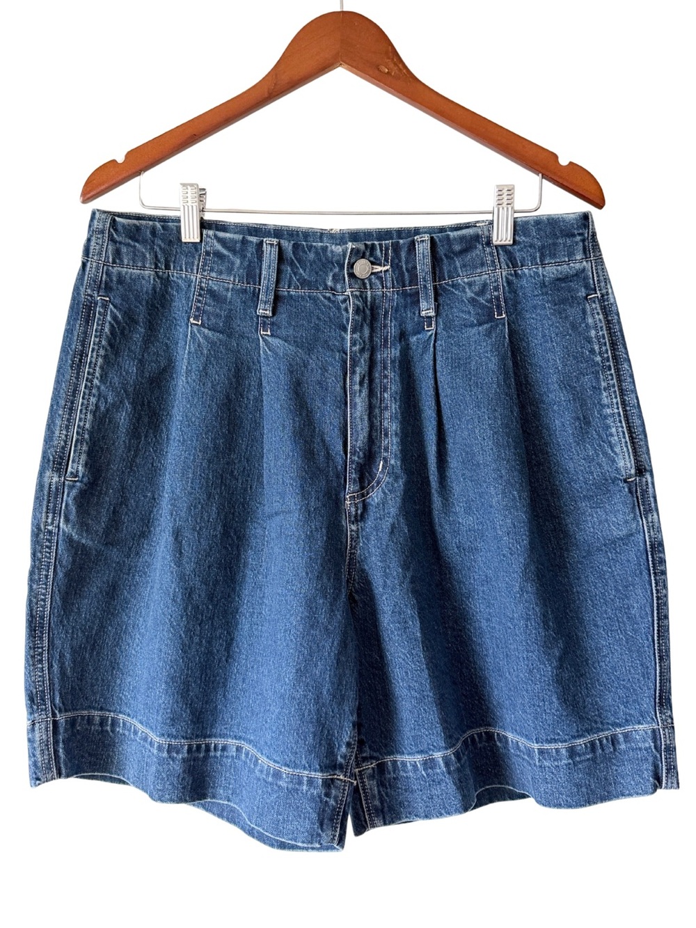 Lands End Classic High Waist Denim Shorts Dark Wash Pleat Womens Size 12 90s